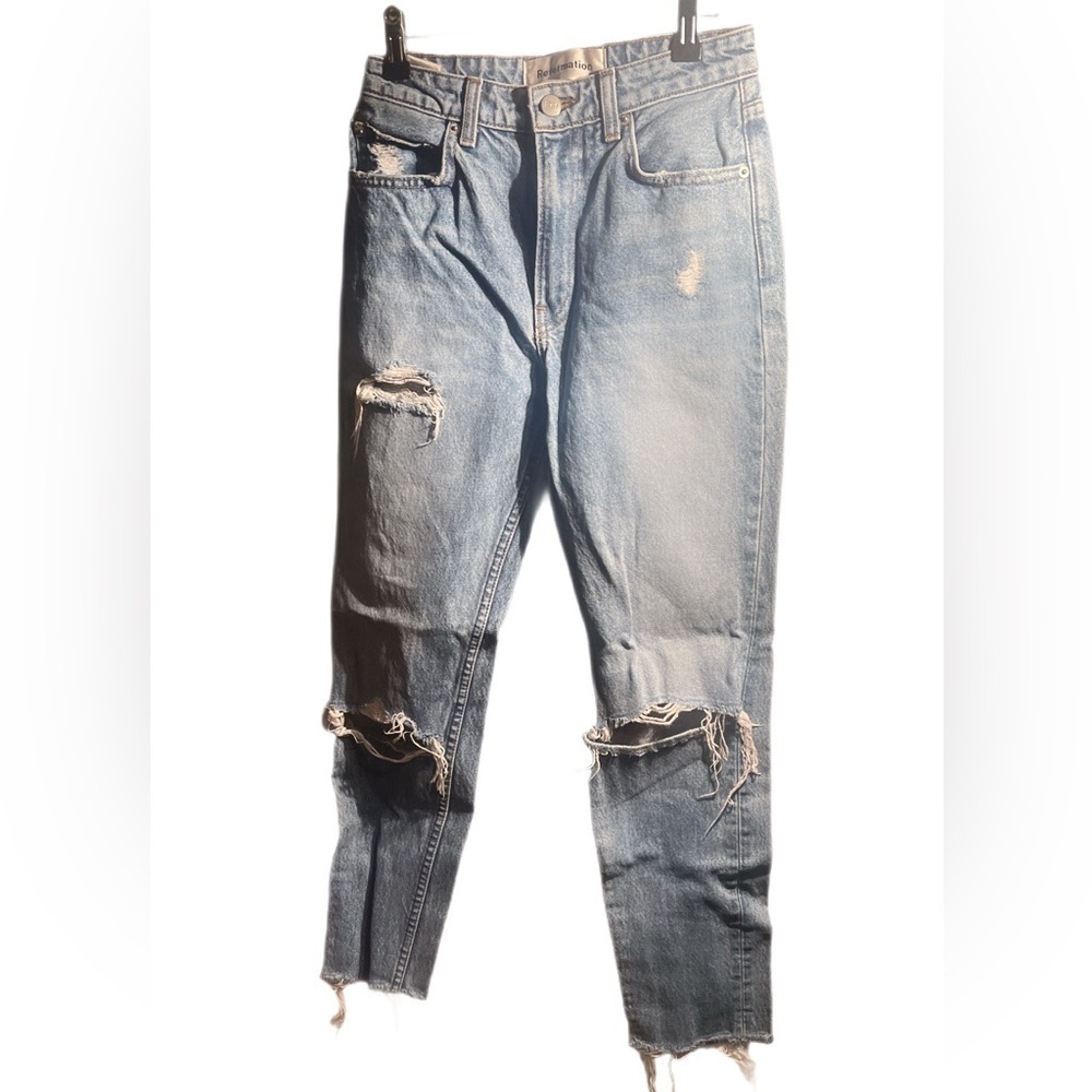 Reformation petite high cigarette casual ripped medium wash denim jeans 24 - Picture 2 of 5